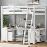 Harper & Bright Designs Full Size Loft Bed with U-Shaped Desk, Wood Full Loft Bed Frame with Cabinet, Drawers and Storage Shelves, High Loft Bed Frame Full, White Harper & Bright Designs