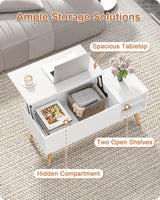 ALINE FURNITURE White Coffee Table Lift Top - Lift Top Coffee Table with Hidden Compartment Storage - Wood Coffee Table with Lifting Top - Pull Up Coffee Tables for Living Room ALINE FURNITURE