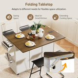 RALGEND Kitchen Island with Power Outlets & Drop Leaf, Kitchen Cart with Storage, Drawer and Spice Rack, Tower Rack, Island Table, White and Walnut RALGEND