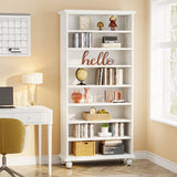 Tribesigns 69-Inch LED-Illuminated 9-Tier Modern Bookcase with Solid Wood Legs - White Tribesigns
