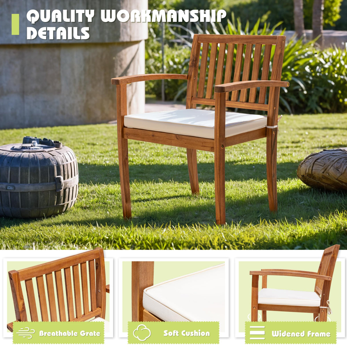 Flamaker 5 Piece Outdoor Dining Set Acacia Wood Patio Table and Chairs with Soft Cushions Patio Furniture for Deck, Backyard, Garden Flamaker