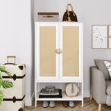 MtuxuYR Wardrobe Closet with Natural Rattan Doors Bedroom Armoires Closet Wardrobe Closets with Metal Frame Wooden Wardrobe Closet for Apartment Small Armoire for Office(White) MtuxuYR
