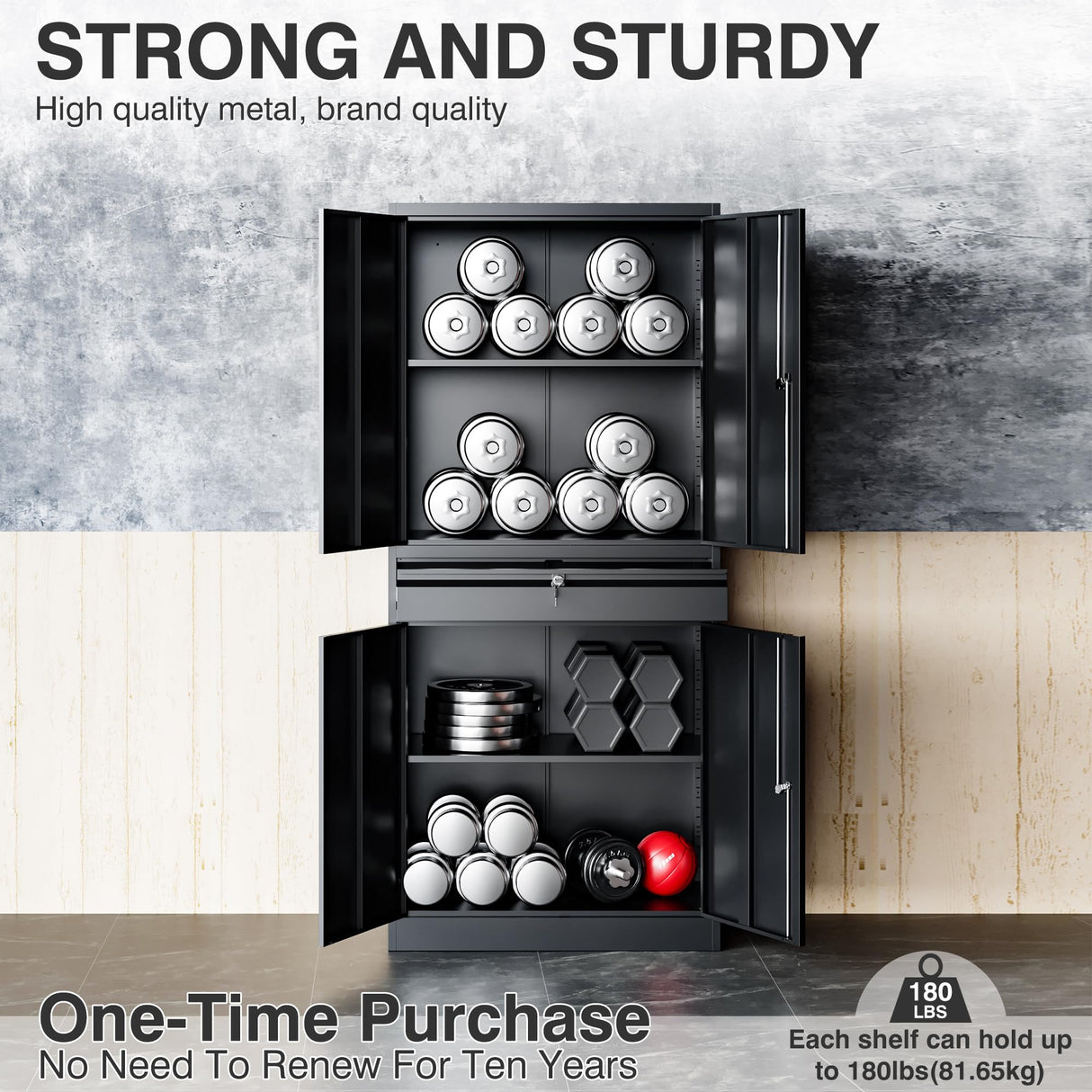 SISESOL Metal Garage Storage Cabinet with Doors and Shelves, 71" Multifunctional Garage Storage Closet Large Garage Locker with Adjustable Shelves & Locking Doors Steel Storage Tall Cabinet SISESOL