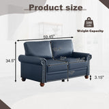 Faux Leather Loveseat Sofa, 59"W Mid Century Modern Couch with Storage, Comfy 2 Seater Sofa with Nailhead Trim & Rolled Armrests, Deep Seat Small Couch for Living Room, Apartment, Office (Navy Blue) JEEOHEY