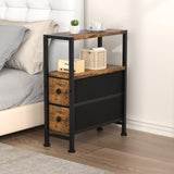 Small Narrow Side Table with Drawers, Skinny End Table for Small Spaces, Slim Nightstand with Storage, Sofa Bedside Table in Living Room, Bedroom, Study, Kitchen and Balcony (Rustic Brown) Homedawn