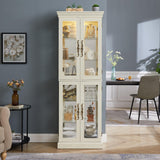 CKEASEAN Curio Cabinet 71" Lighted Glass Display Cabinet, Display Curio Cabinet with Adjustable Glass Shelves Vintage, China Cabinet Light Bulb Included, Curio Storage Cabinet with 6 Shelves (White) CKEASEAN