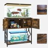 UVANIOHOM 20-29 Gallon Fish Tank Stand with Power Outlets & LED Light, Cabinet for Aquarium Stand Accessories Storage, Metal Fish Tank for Turtle Tank, 30.7" L*15.7" W Tabletop, 330LBS Capacity, Brown UVANIOHOM