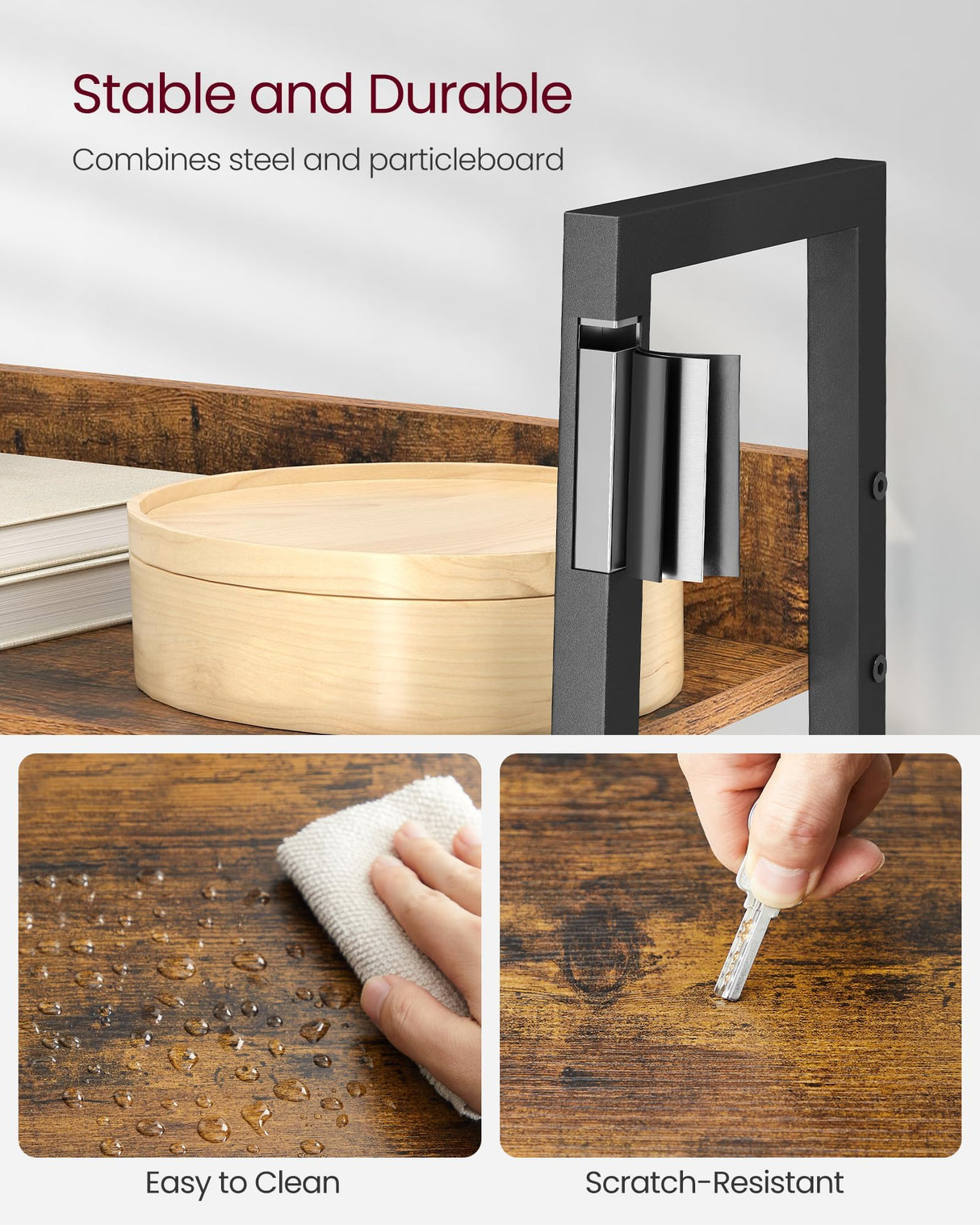 VASAGLE Bookshelf, 5-Tier Narrow Bookcase, Ladder Shelf for Home Office, Living Room, Bedroom, Kitchen, Rustic Brown and Ink Black ULLS067B01 VASAGLE