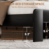 madeslves Wooden Bed Frame King Size with Storage Headboard, Rustic Platform Bedframe with LED Lights & Charging Station, Sturdy Metal Slats Support, Noise-Free, No Box Spring Needed, Black madeslves