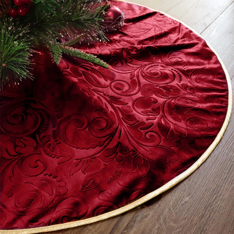 Bunny Chorus 36 Inch Christmas Tree Skirt, Velvet Red Tree Skirts, Xmas Tree Skirts with Embossed Floral Pattern for Merry Christmas Party Rustic Vintage Christmas Tree Decorations Bunny Chorus