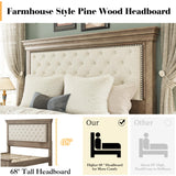 LUXOAK Solid Pine Wood King Bed Frame with 69" High Upholstered Headboard, Transitional Style Platform Bed, No Box Spring Needed & Easy Assembly, Button-Tufted Chenille Fabric, Antique Taupe LUXOAK