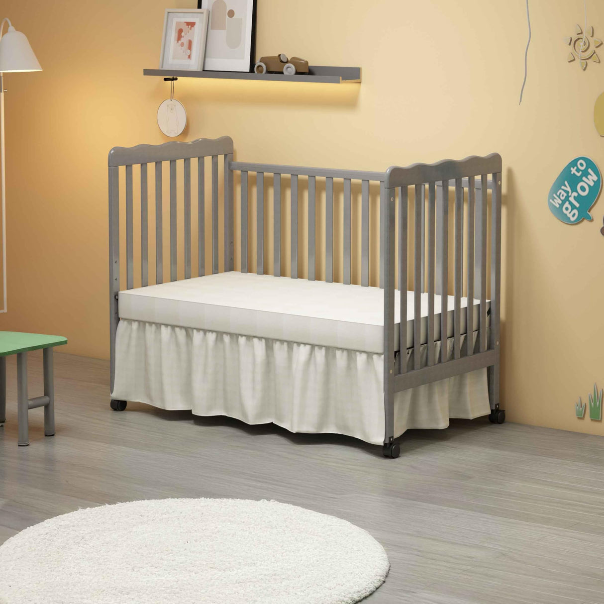 HIROHRTV Baby Crib 3-in-1 Convertible, Modern Baby Bed with Locking Wheels, Convertible Crib to Toddler Bed & Daybed, Wood Cribs for Baby, Nursery, Infant Bed for Small Spaces (Stone Gray) HIROHRTV