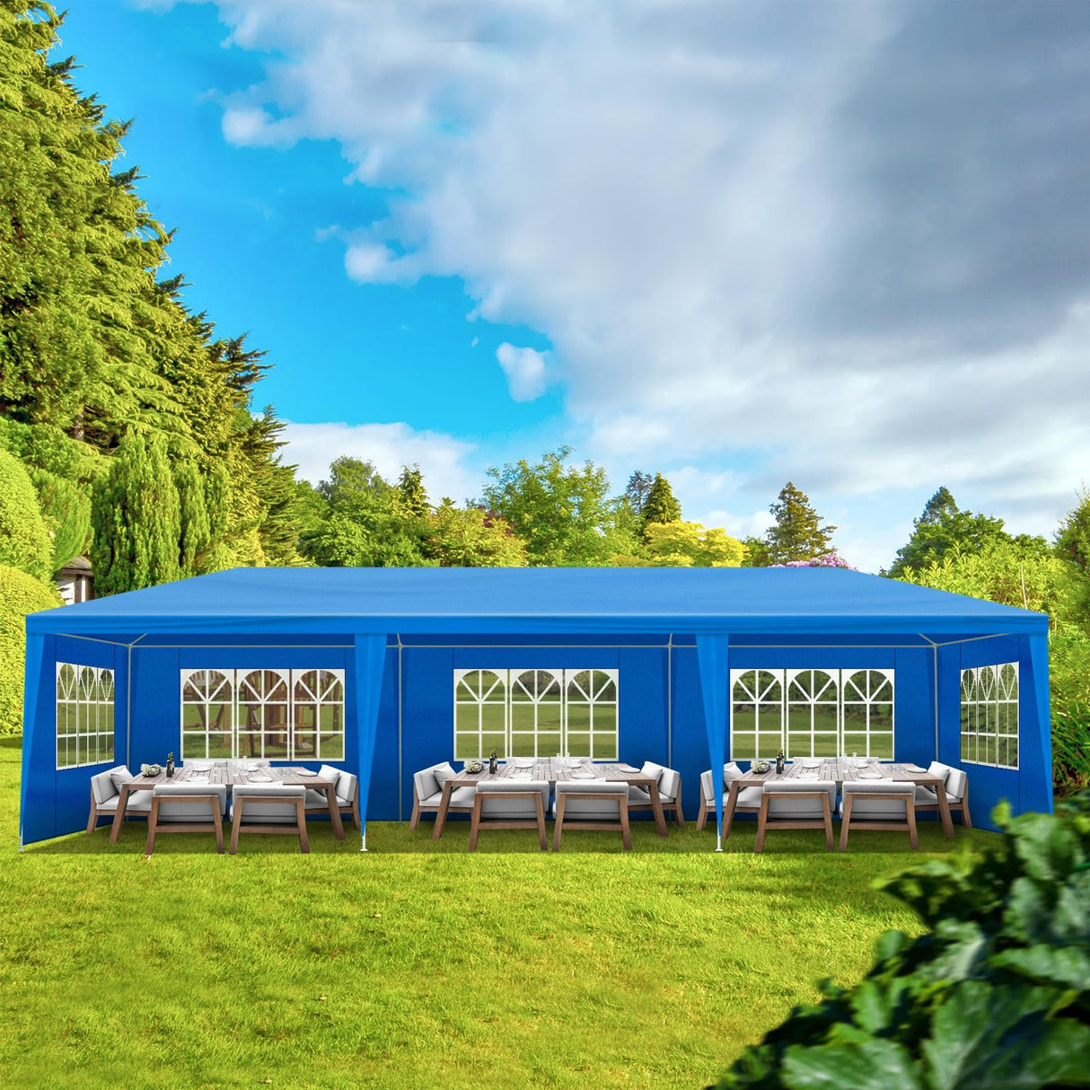 10x30ft Outdoor Wedding Party Canopy Tent,Heavy Duty Pop Up Canopy Tent,Waterproof Patio Gazebo Tent,Outside Gazebo Event Shelter Tent,with 8 Removable Sidewalls,for Garden/Patio/Backyard (Blue) Hikarinowa