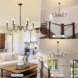 6-Light Wood Chandelier for Dining Room, Black Farmhouse Chandelier, Modern Light Fixtures Over Table, Rustic Candle Ceiling Chandelier for Living Room Bedroom Entryway Kitchen, 32.5" Diameter maesta