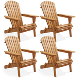 Casafield Folding Adirondack Chair, Set of 4 Cedar Wood Outdoor Fire Pit Lounge Chairs for Patio, Deck, Yard, Lawn and Garden Seating, Partially Pre-Assembled - Natural Casafield