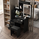 Homsee Vanity Desk Set Makeup Table with Large Sliding Lighted Mirror, Dressing Table with 4 Drawers, Hidden Storage Shelves & Cushioned Stool for Bedroom, Black Homsee