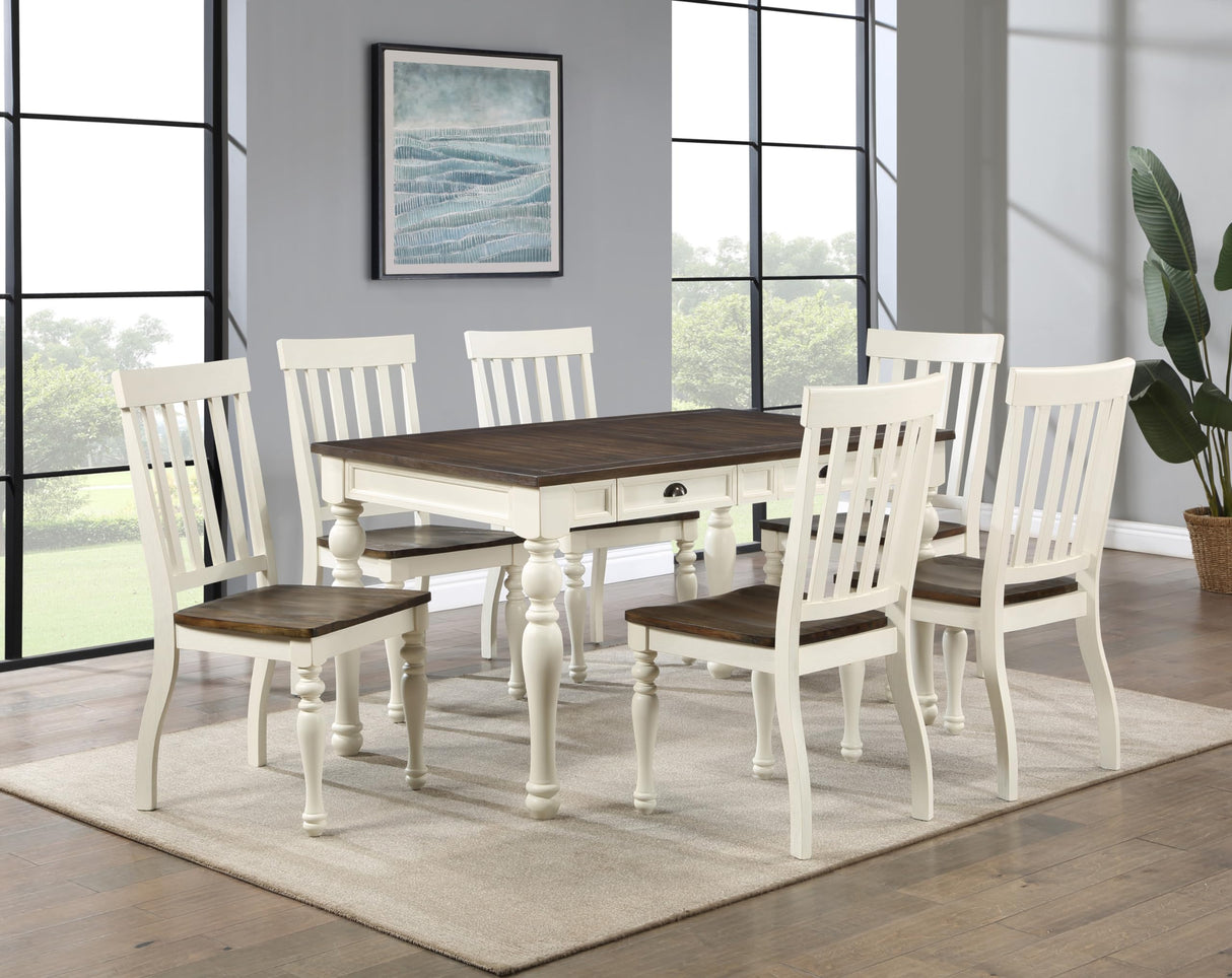 Steve Silver Furniture Co Joanna 7PC Rectangular Dining Set, Table with 6 Slat Back Side Chairs, Farmhouse Design, Dining Room, 59.45" L x 35.82" W x 31" H, White Steve Silver