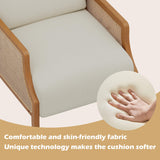 Aklaus Mid Century Accent Chair with Rattan Armrest, Upholstered Living Room Chairs Lounge Fabric Reading Chairs Side Sitting Farmhouse Chair for Living Room, Bedroom, Balcony, Beige Aklaus