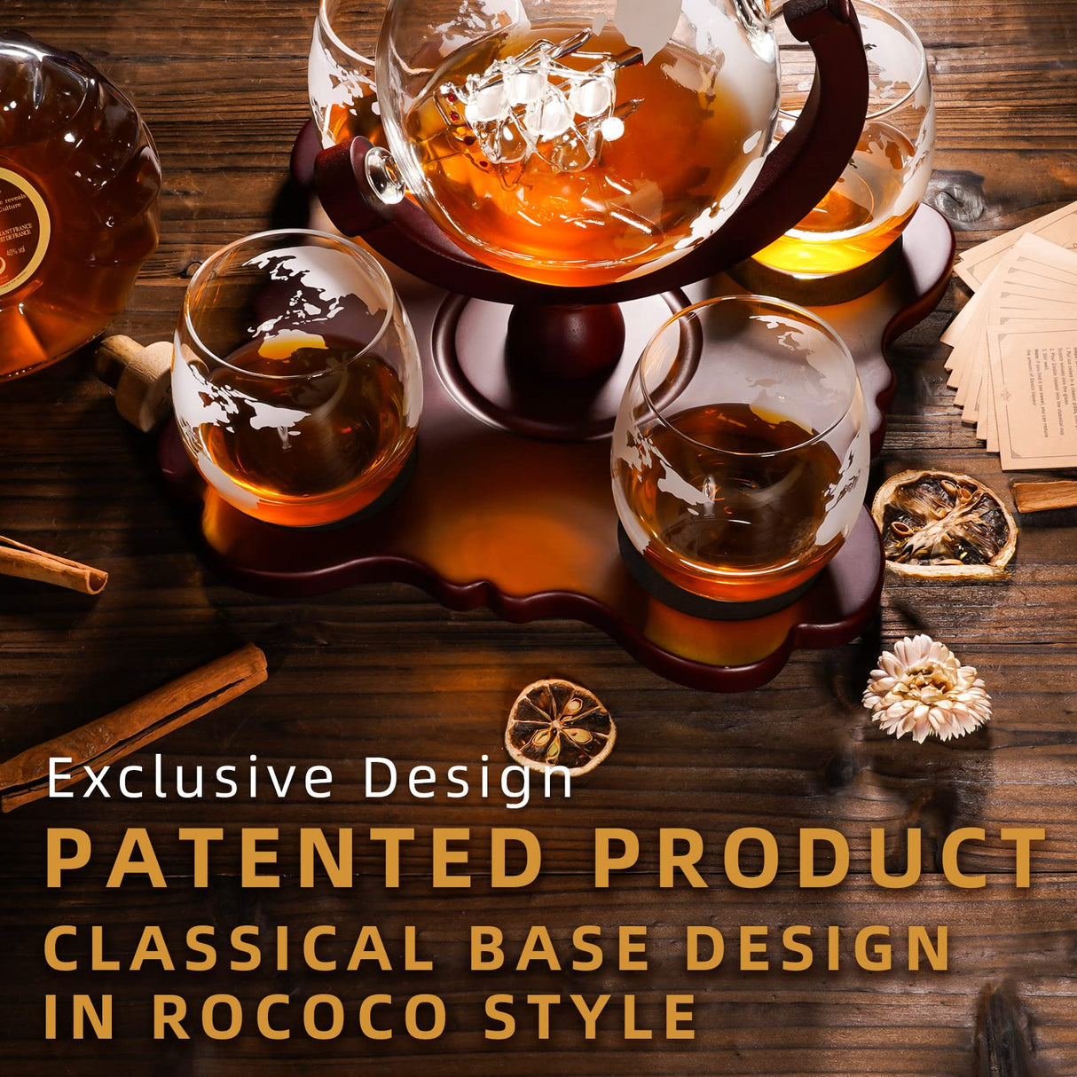 Gifts for Men Dad Husband, Whiskey Decanter Set with 4 Etched Globe Glasses, Unique Anniversary Birthday House Warming Gift for Brother Boyfriend, Cool Bourbon Presents Oaksea