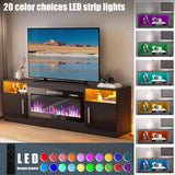 VITESSE Fireplace with TV Stand 36" inch Electric Fireplace Up to 80" TVs, LED Light Entertainment Center, 70" Modern Wood High Gloss with Highlight Storage Cabinet for Living Room (Black) VITESSE