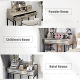 RoyalCraft Vanity, Makeup Vanity Desk with 3 Color Dimmable Lighted Hollywood Mirror, Grey Vanity with 4 Drawers, Large Dressing Table for Women RoyalCraft