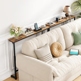 Kitstorack 2-Pack Narrow Console Table with Adjustable Height (25"-33") & Power Outlets, Rustic Brown Sofa Table for Behind Couch or Wall, 79" Long with 4.9ft Cord Kitstorack