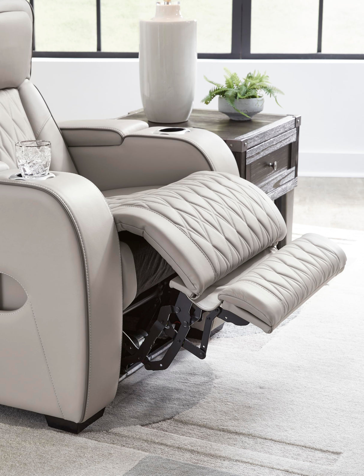 Signature Design by Ashley Boyington Contemporary Leather Match Power Recliner with Adjustable Headrest, Cup Holders, USB Port and Air Massage System, Light Gray Signature Design by Ashley