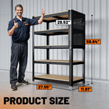 MAXLEAD Home Storage Shelves 5 Tier Garage Shelving Adjustable Garage Shelves 2100LBS Metal Shelving Unit with Metal Pegboard for Basement, Warehouse, Pantry, Kitchen. 60''H*11.8''D*27.5''W, Black MAXLEAD