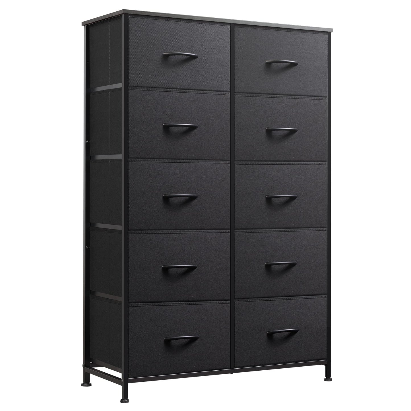 WLIVE Tall Black Dresser for Bedroom with 10 Drawers, Chest of Drawers, Dressers Bedroom Furniture, Storage Organizer Unit with Fabric Bins for Closet, Hallway, Living Room, Entryway