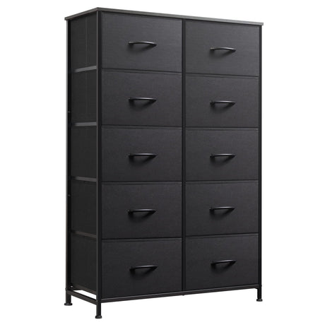 WLIVE Tall Black Dresser for Bedroom with 10 Drawers, Chest of Drawers, Dressers Bedroom Furniture, Storage Organizer Unit with Fabric Bins for Closet, Hallway, Living Room, Entryway WLIVE