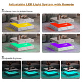 HedoAjim White Marble LED Coffee Table for Living Room, Living Room Table 2-Tier Square Middle Center Table, Modern Coffee Tables with Storage, Contemporary Wood Tea Tables for Dining Reception HedoAjim