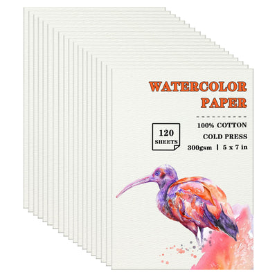 Silunkia 120 Sheets 100% Cotton Watercolor Paper 5 x 7 Inch, 140lb/300gsm Heavyweight Art Paper Cold Pressed Off White Paper for Kids Students Adults Beginner Artists Drawing Valentine Gift Cards