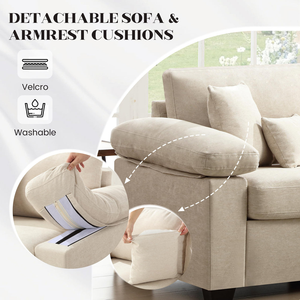 jonpony 71" W Loveseat Sofa, Modern Couch with Wide Armrests, Extra Deep Love Seats for Living Room, Overstuffed Lounge Sofa with Comfy Fabric, Removable Cover Spring Cushions, Beige jonpony