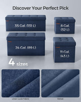 SONGMICS Mazie Collection - Small Folding Storage Ottoman, Foot Rest Stool, 12.2 x 16.1 x 12.2 Inches, 286 lb Load Capacity, for Living Room, Bedroom, Home Office, Dorm, Midnight Blue ULSF102Q02 SONGMICS