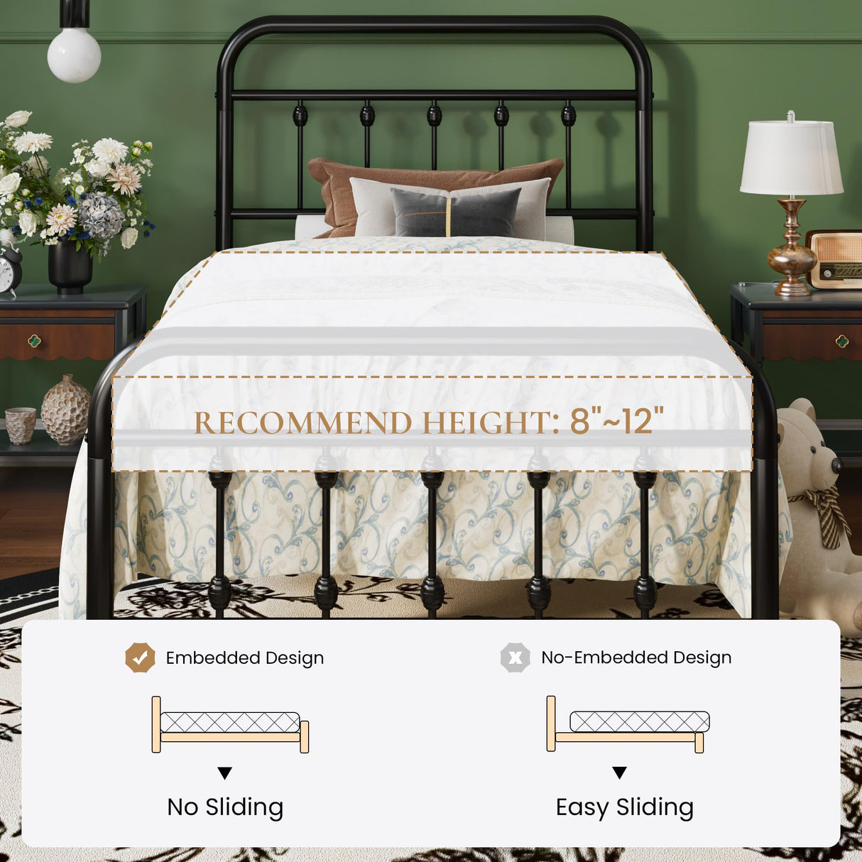 SHA CERLIN Twin Size Metal Platform Bed Frame with Victorian Style Iron-Art Headboard and Footboard, Easy Assembly, Under Bed Storage, No Box Spring Required, Black SHA CERLIN