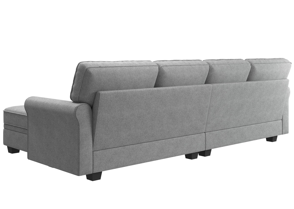 HONBAY Convertible Sectional Sofa Set with Storage Seat U Shaped Sectional Couch with Reversible Chaise Sleeper Sectional Couch Bed for Living Room, Light Grey HONBAY
