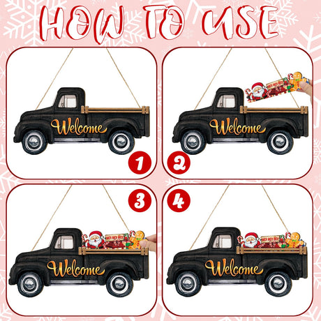 Ferraycle Interchangeable Welcome Sign Christmas Truck Decor Seasonal Door Signs with 12 Holiday Icons Rustic Farmhouse Interchangeable Holiday Decor for Christmas All Seasons(Black) Ferraycle