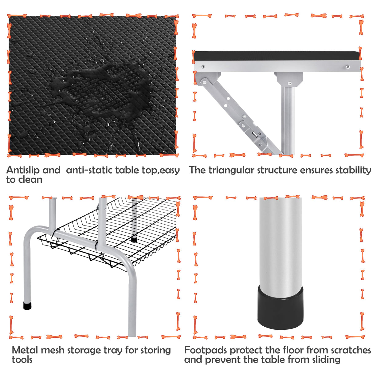 Yaheetech Foldable & Portable Pet Grooming Table for Home - Stainless Steel H-Shape Frame Height Adjustable Pet Beauty Table w/Arm/Noose/Mesh Tray, 45in x 24in Yaheetech