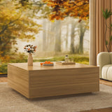 43 Inch Large Square Coffee Table with Storage,Modern Wooden Coffee Table with 2 Drawers Storage for Living Room,Mid Century Tea Table/Aesthetic Coffee Tables Center Table for Home Office(Oak) jiteentarou