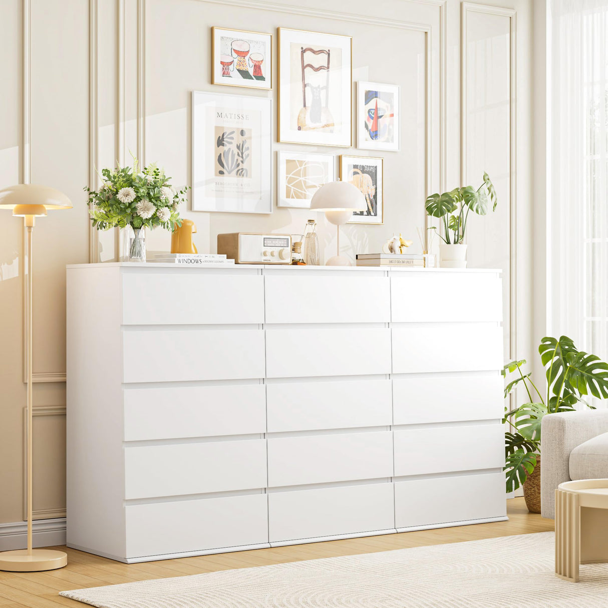 FOTOSOK White Dresser, 5 Drawer Dresser Tall White Dresser with Large Storage Space, Modern Storage Chest of Drawers, 23.6L x 17.6W x 39.1H Inch Storage Organizer Cabinet for Home, White FOTOSOK