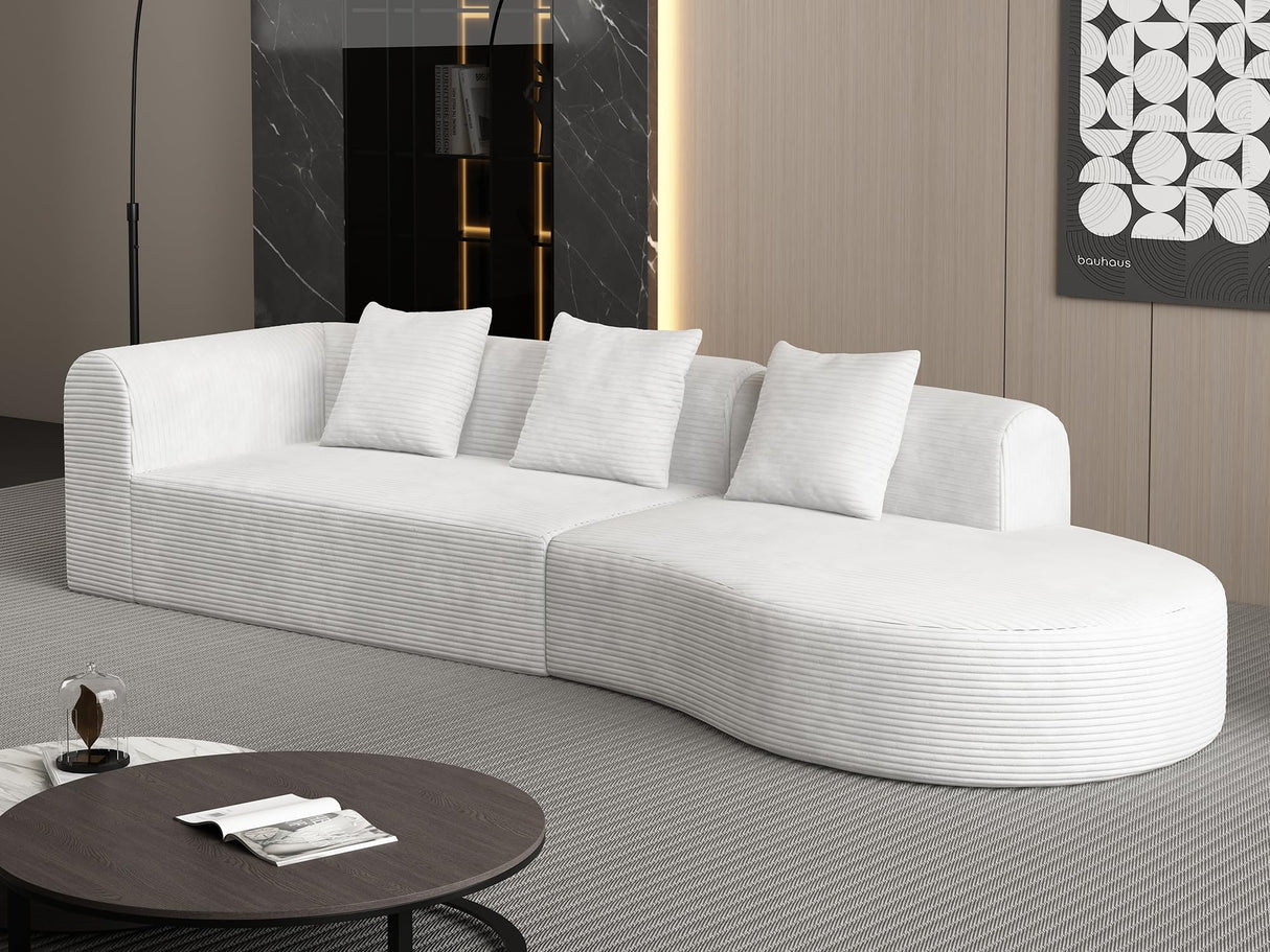 ZIGHTH 123'' Corduroy Cloud Compression Couch Sectional Sofa with Deep Seat, Comfy Plush Sectional Sofa Couch for Living Room, L Shaped Cloud Sectional Sofa Couch, No Assembly Required. White ZIGHTH