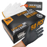 HDMNDD Black Disposable BBQ Grill Gloves Kit - 50 Heavy Duty Textured Grip and 2 Heat Resistant Reusable Liners Meat Pulling (Full Palm & Finger Texture, X-Large) HDMNDD