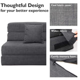 ANONER 60" Fold Sofa Bed Couch Memory Foam with 2 Pillows Futon Sleeper Chair Guest Bed and Fold Out Couch, Washable Cover Queen Size, Dark Gray ANONER