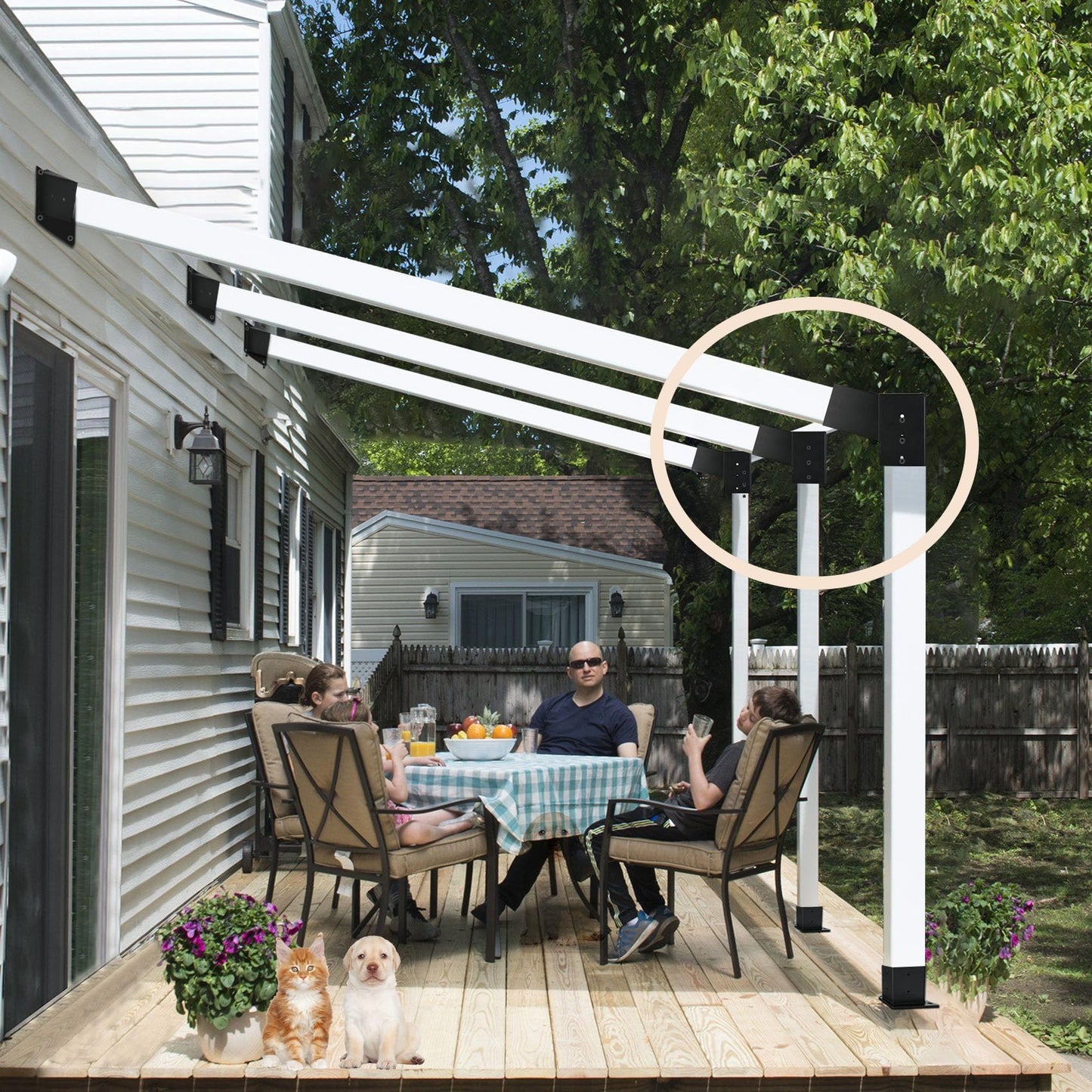 15°Slanted Roof Pergola Kit,3-Way Gazebo Brackets Kit, Pergola Kit, Wall Mount Slanted Roof Pergola Bracket Set with Brackets for 4x4 Lumber ,Outdoor and Backyard Slanted Pergola Extension kit