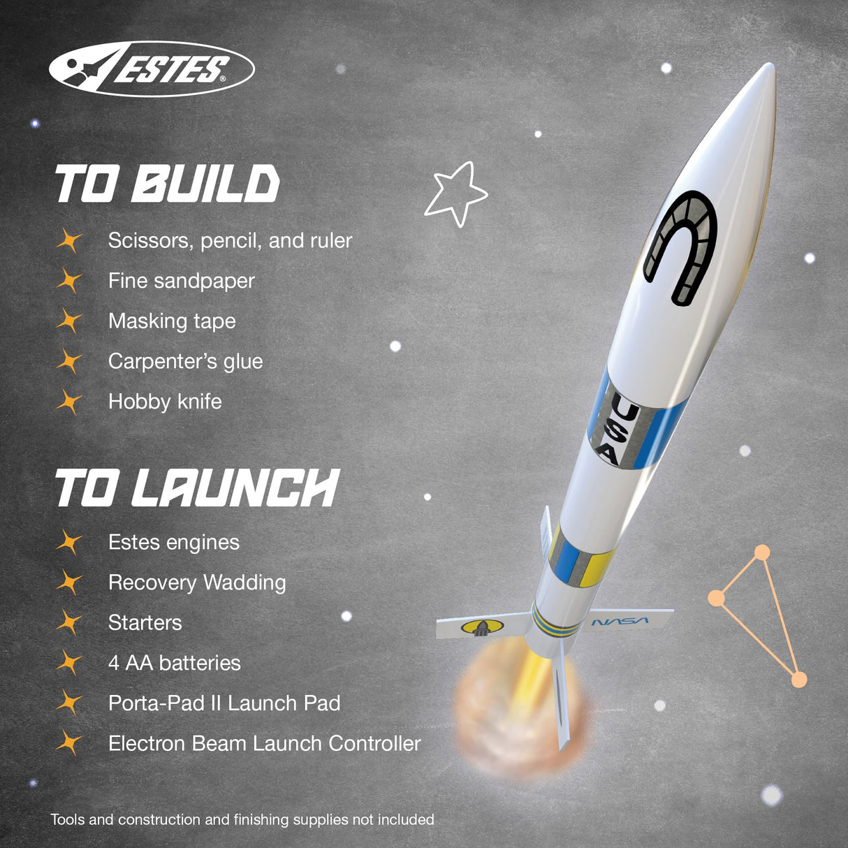 Estes 2008 Generic E2X Rocket-Building Kit, Beginner Customizable Flying-Rocket-Model Kit for Ages 10+ Estes