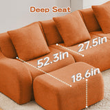 Aoiy & Wifon 115.3" Modular Sectional Sofa, 3-Seater Teddy Deep Seat Cloud Couch with 1 Movable Ottoman, Oversized Boneless Sectional Couch for Living Room, No Assembly Required, Orange Aoiy & Wifon