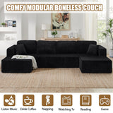 132" Boneless Sectional Cloud Couch Sofa for Living Room, U-Shaped Couch with Double Chaise Lounge, Comfy Memory Foam Modular Sofas Couches for Living Room (Black, 132.48" U-Shaped) OUEEEDD