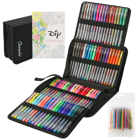 CAISEXILE Gel Pens for Adult Coloring Books, 88 Colors Artist Glitter Gel Pens Colored 40% More Ink with 88 Matched Refills, Suitable for Drawing Note Taking Crafts Journaling Planner Scrapbook CAISEXILE