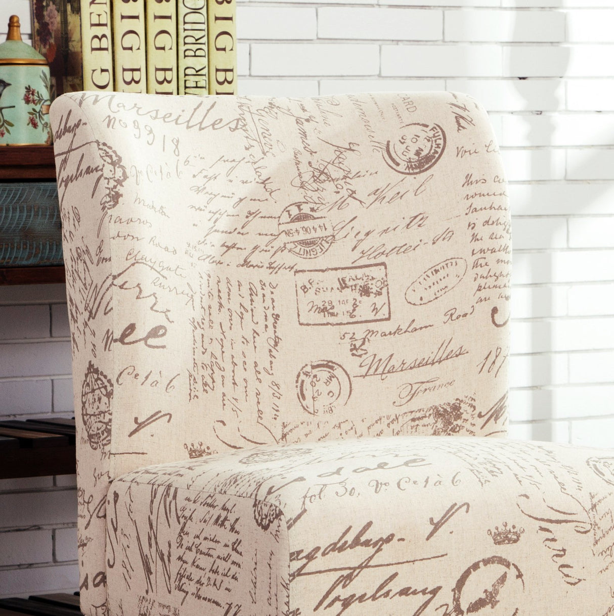 Roundhill Furniture Capa Print Fabric Armless Contemporary Accent Chair, Script Roundhill Furniture