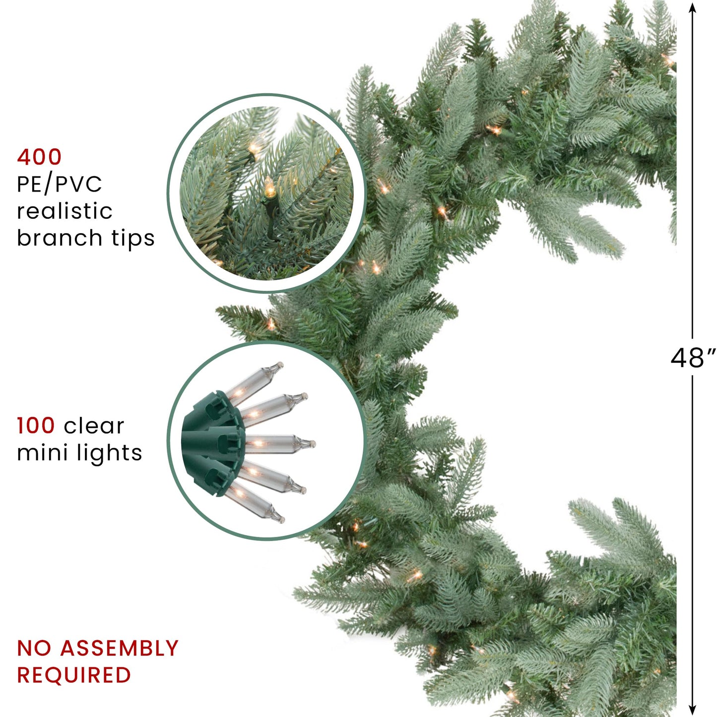 Northlight Pre-Lit Washington Frasier Artificial Christmas Wreath - 48-Inch, Clear Lights